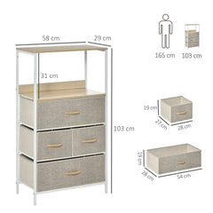 HOMCOM 4 Drawer Storage Chest Unit Home Cabinet w/ Shelves Home Living Room Bedroom Entryway Living Furniture, Light Grey