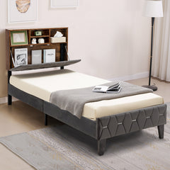 Single/Double Bed Frame with Storage Headboard and Slat Support-Single Size