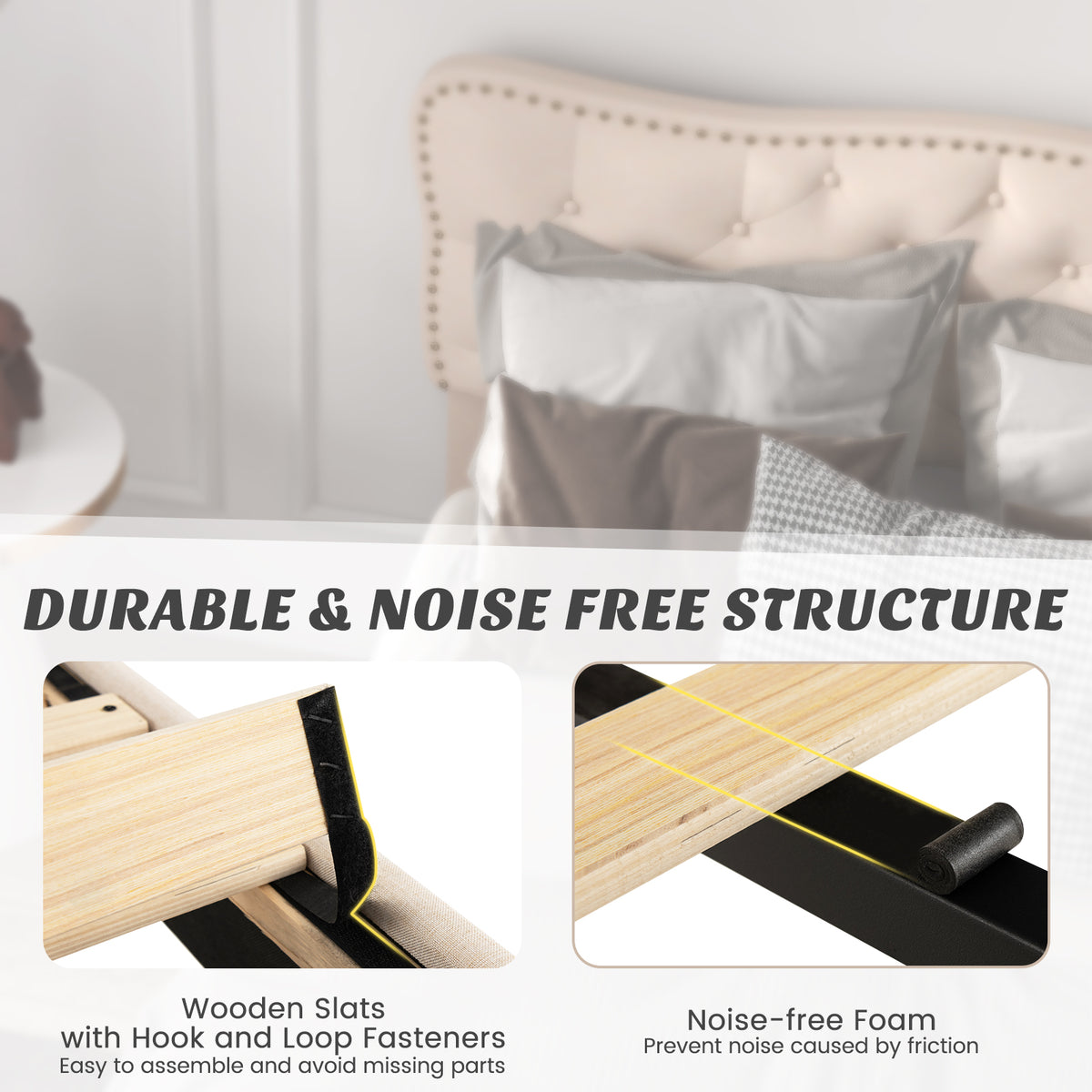 Double/King Size Bed Frame with Button Tufted Headboard-Double Size