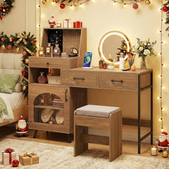 Vanity Desk with Mirror and Lights Makeup Vanity Table with 3 Lighting Modes-Natural