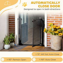 PawHut Dog Safety Gate, for Hallways, Staircases, Doors w/ Automatic Closing Door - Black