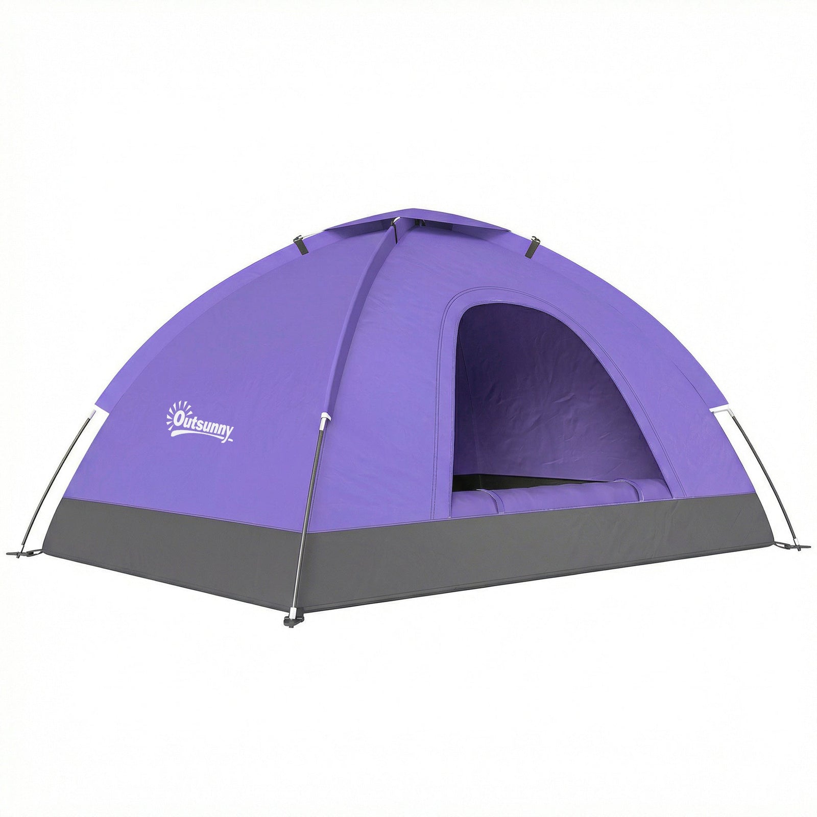 Outsunny 2 Person Camping Tent, Dome Tent with Zipped Doors, Storage Pocket, Portable Handy Bag, Light Purple