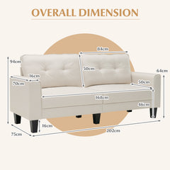Modern Upholstered Corner Sofa Couch with 2 Removable Back Cushions-Beige