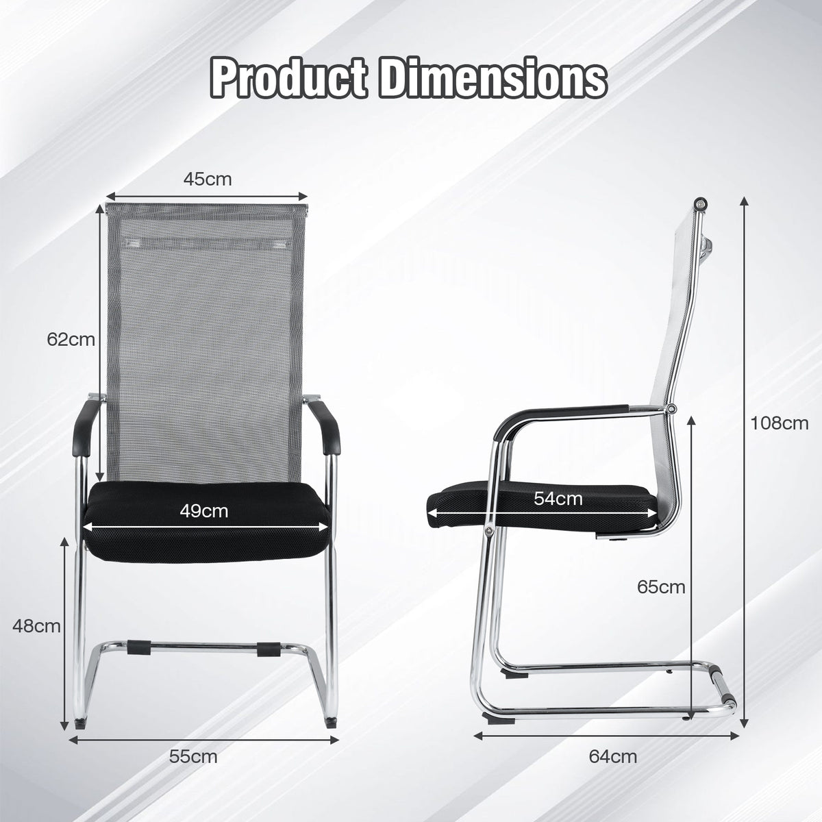 Set of 2 Office Guest Chairs with Metal Sled Base and Armrests-Grey