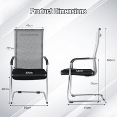 Set of 2 Office Guest Chairs with Metal Sled Base and Armrests-Grey