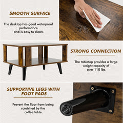 Wooden Industrial Coffee Table with Storage Shelf for Home Office-Brown
