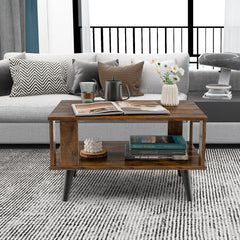 Wooden Industrial Coffee Table with Storage Shelf for Home Office-Brown