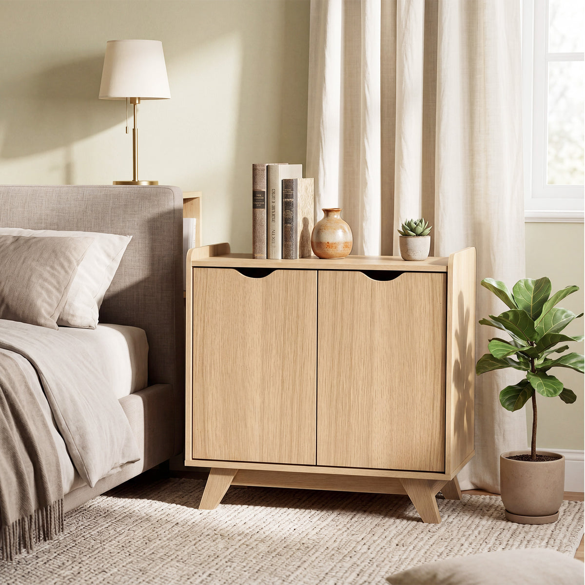2 Door Modern Wooden Buffet Sideboard Organizer with Adjustable Shelf-Natural