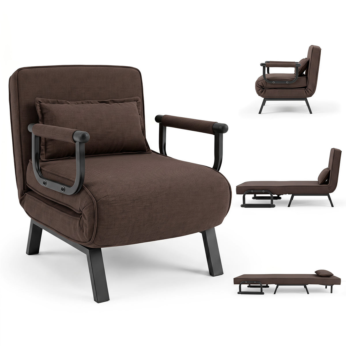 3-in-1 Folding Sofa Bed with Adjustable Backrest with Adjustable Backrest-Brown