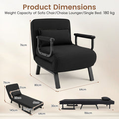 3-in-1 Folding Sofa Bed with Adjustable Backrest with Adjustable Backrest-Black