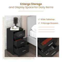 3-Drawer Wooden Dresser Cabinet with Anti-Toppling Device-Black