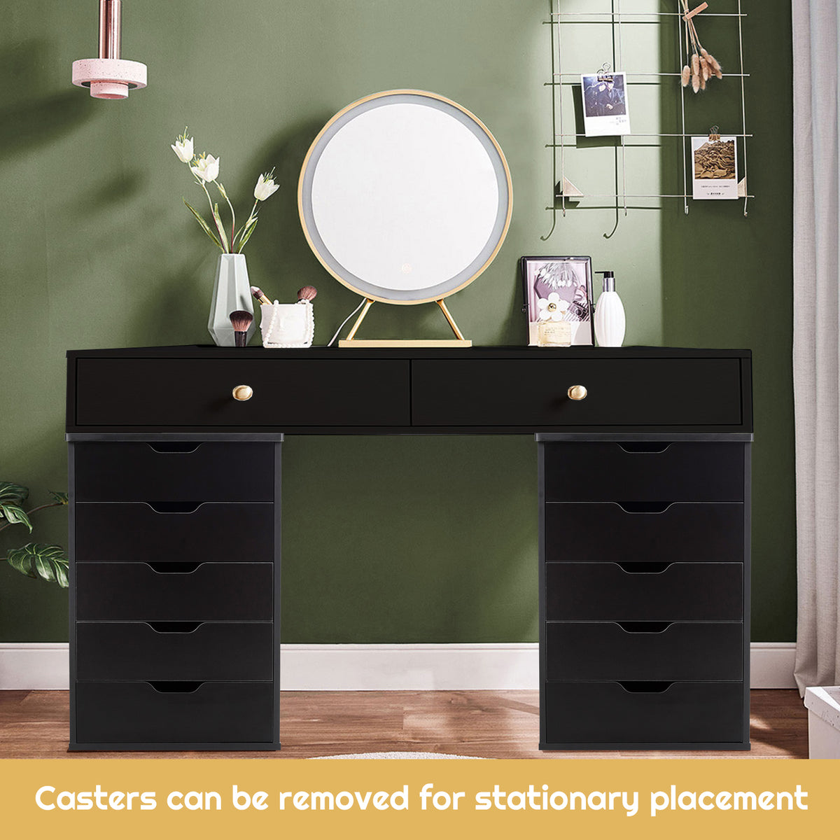 5 Drawer Chest with Wheels for Home and Office-Black