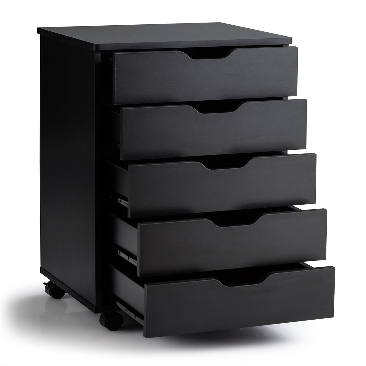 5 Drawer Chest with Wheels for Home and Office-Black