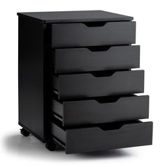 5 Drawer Chest with Wheels for Home and Office-Black