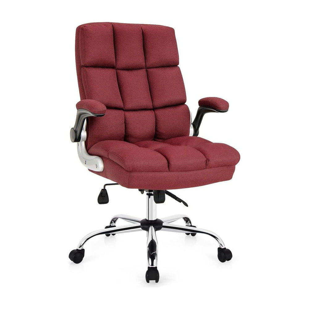 Linen Upholstered Executive Chair in red with a high back and chrome base on a white background