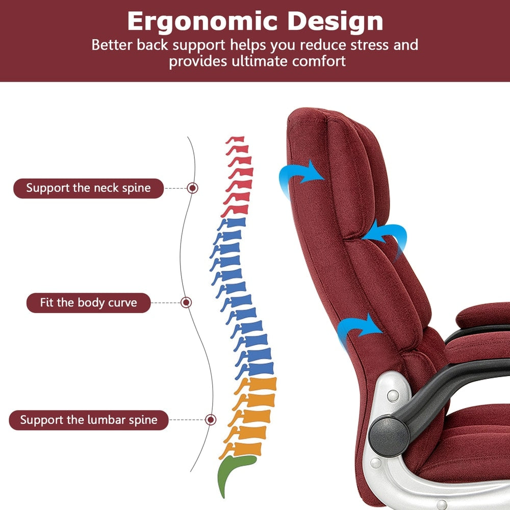 The office chair backrest next to a diagram of a human spine illustrating support