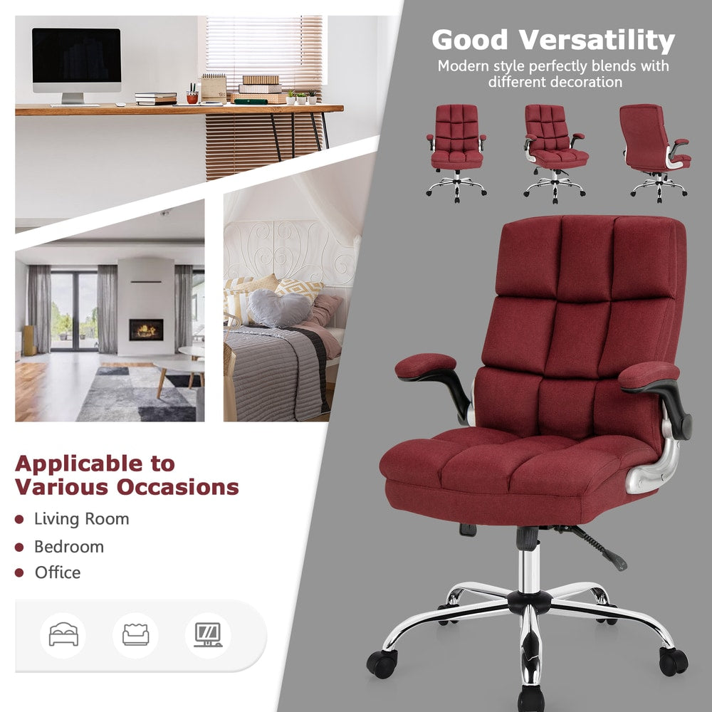 The office chair shown in various home settings to demonstrate its versatile design