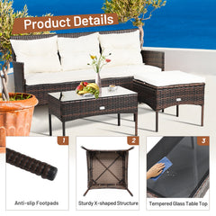 4 Seater Rattan Garden Furniture Set with Cushioned Sofa-White