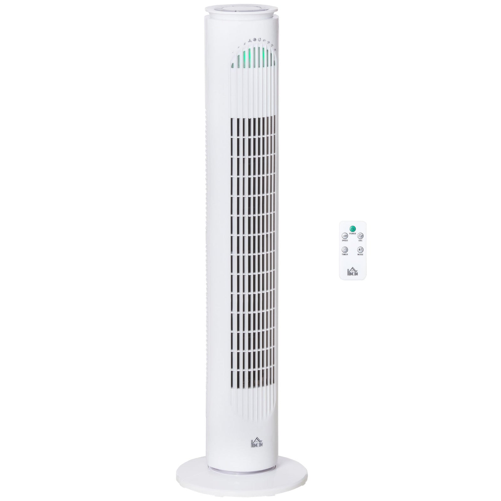 HOMCOM 30'' Freestanding Tower Fan, 3 Speed 3 Mode, 10h Timer, 70 Degree Oscillation, LED Light, 5M Remote Controller, White