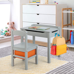 Kids Table and Chair Set with Hidden Space and Hook-Grey