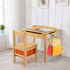 Kids Table and Chair Set with Hidden Space and Hook-Natural