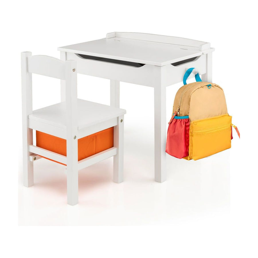 Kids Table and Chair Set with Hidden Space and Hook-White