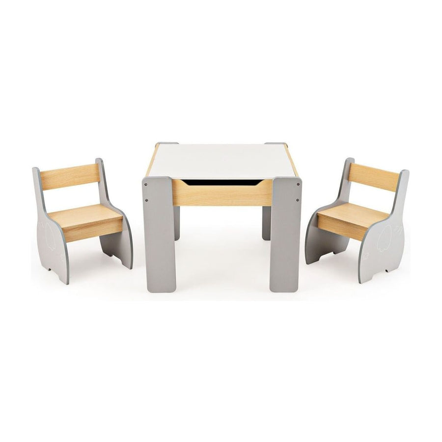 4-in-1 Wooden Kids Table and Chair Set with Hidden Storage-Grey