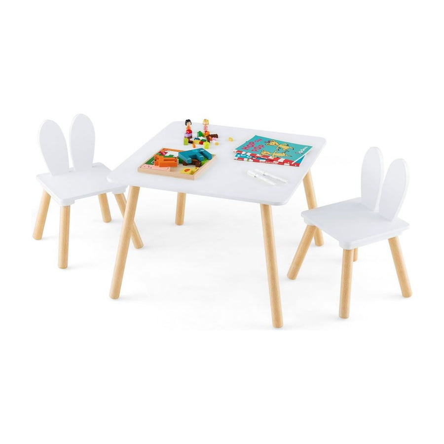 Kids Wooden Table and Rabbit Chairs Set with Space-Saving Structure-White