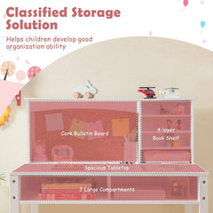 Wooden Kids Desk and Chair Set with Hutch for Studying and Reading-White
