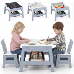 Versatile Kids Table and 2 Chairs Set with Detachable Double-sized Tabletop-Grey