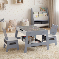 Versatile Kids Table and 2 Chairs Set with Detachable Double-sized Tabletop-Grey