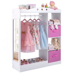 Kids Dress Up Storage with Full Length Mirror and Open Shelves-White