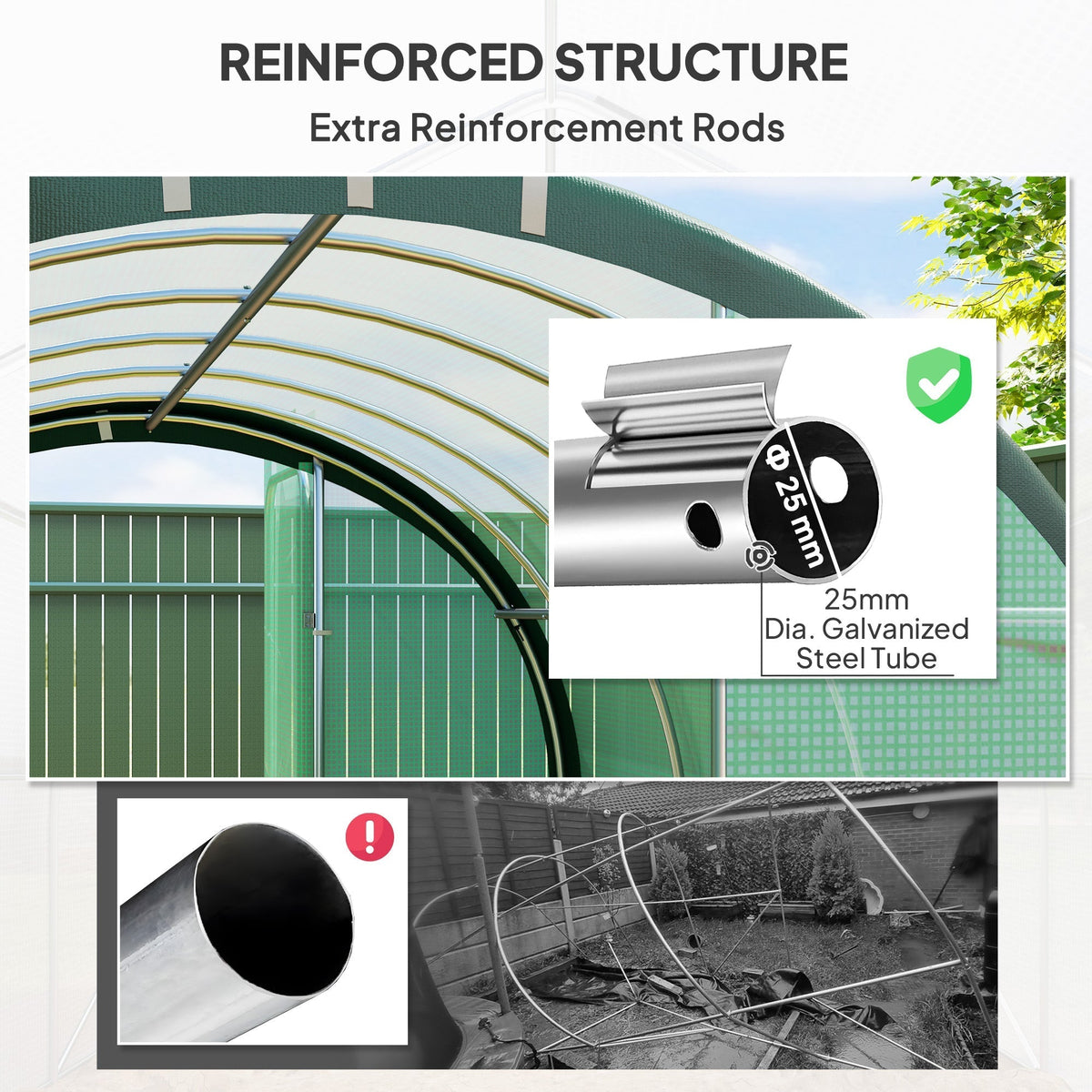 Outsunny 3 x 2(m) Polytunnel Greenhouse, with Windows and Doors - Green