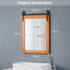 Wall Mounted Mirror with Solid Wood Frame and Metal Bracket-Brown