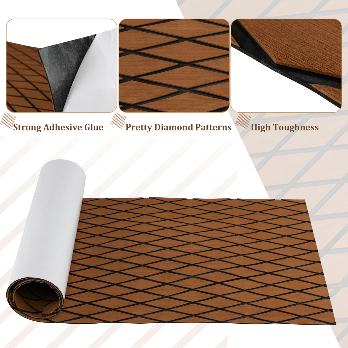 Non-Slip Waterproof Boat Decking Sheet with Self-Adhesive Backing-Brown