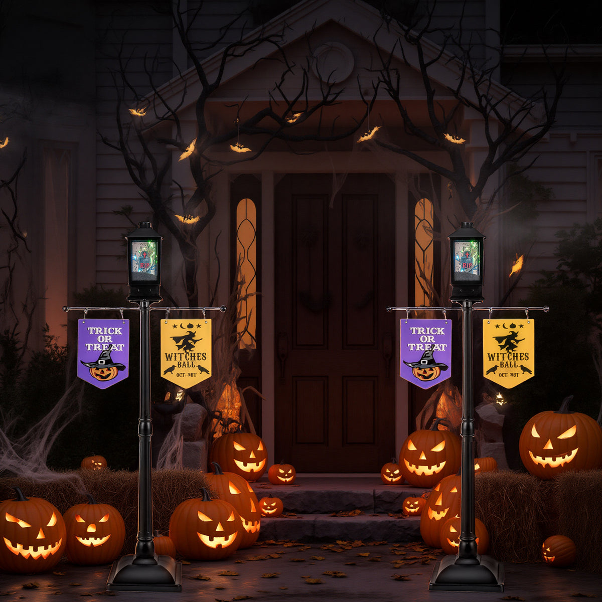 156 CM Halloween Lamp Post Sound-Activated Halloween Street Lamp-Black