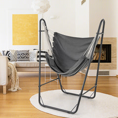 Hammock Chair with Stand and Side Pocket for Living Room Patio and Yard-Dark Grey