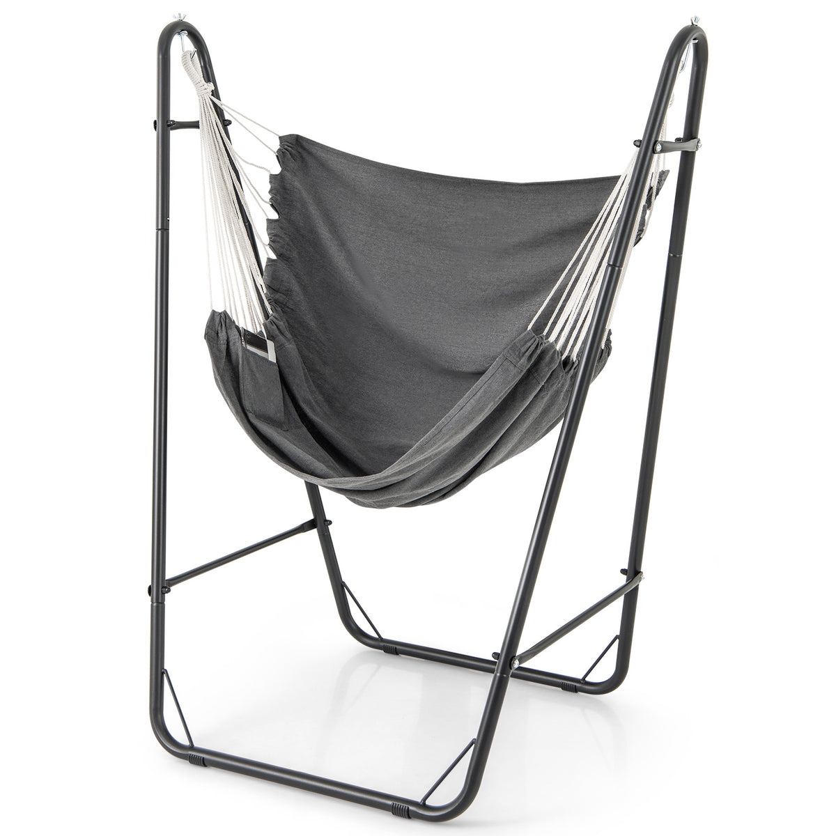 Hammock Chair with Stand and Side Pocket for Living Room Patio and Yard-Dark Grey