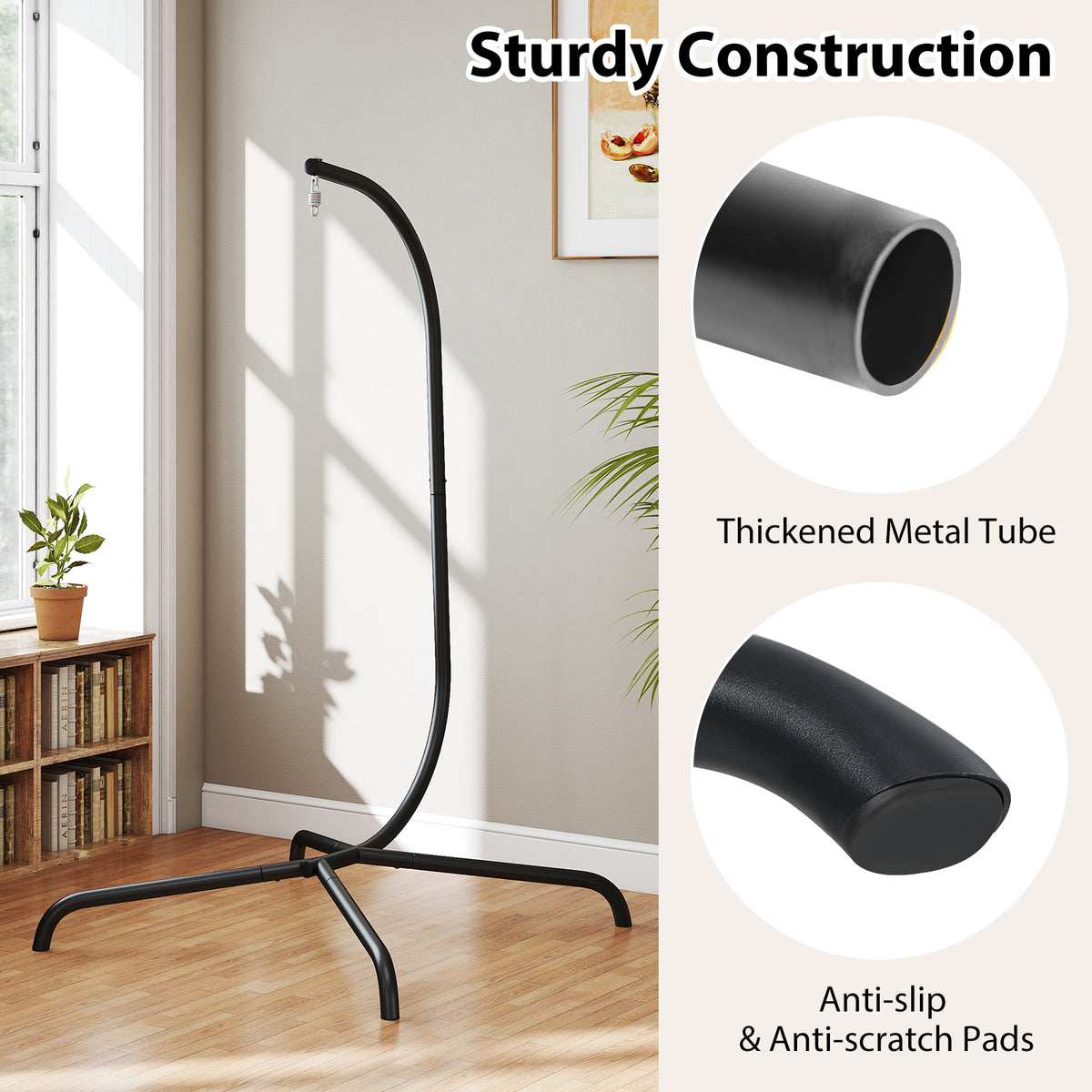 Heavy Duty Metal Hammock C-Stand with Spring Hook and 360° Rotation