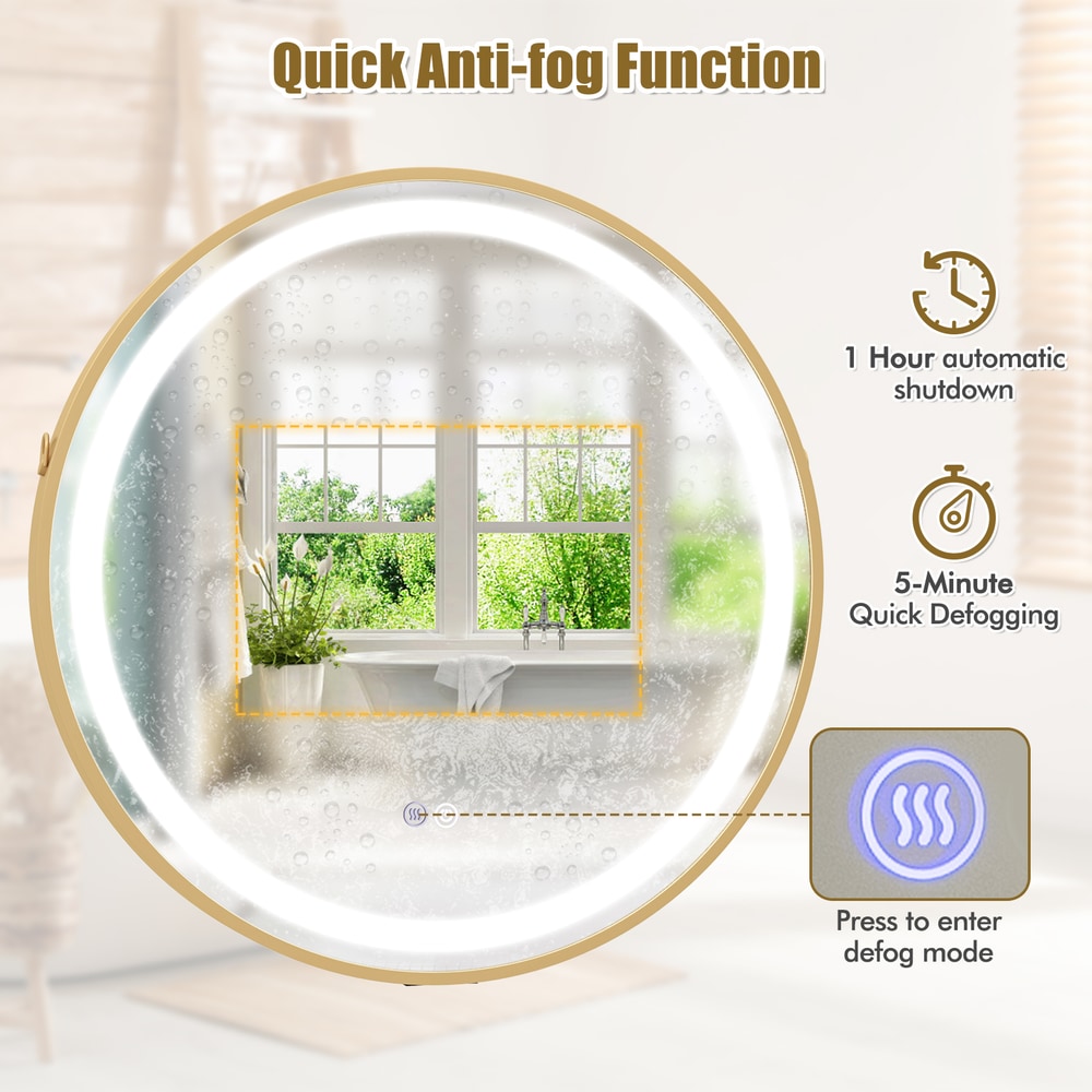 Close up of the anti-fog function on the illuminated bathroom mirror