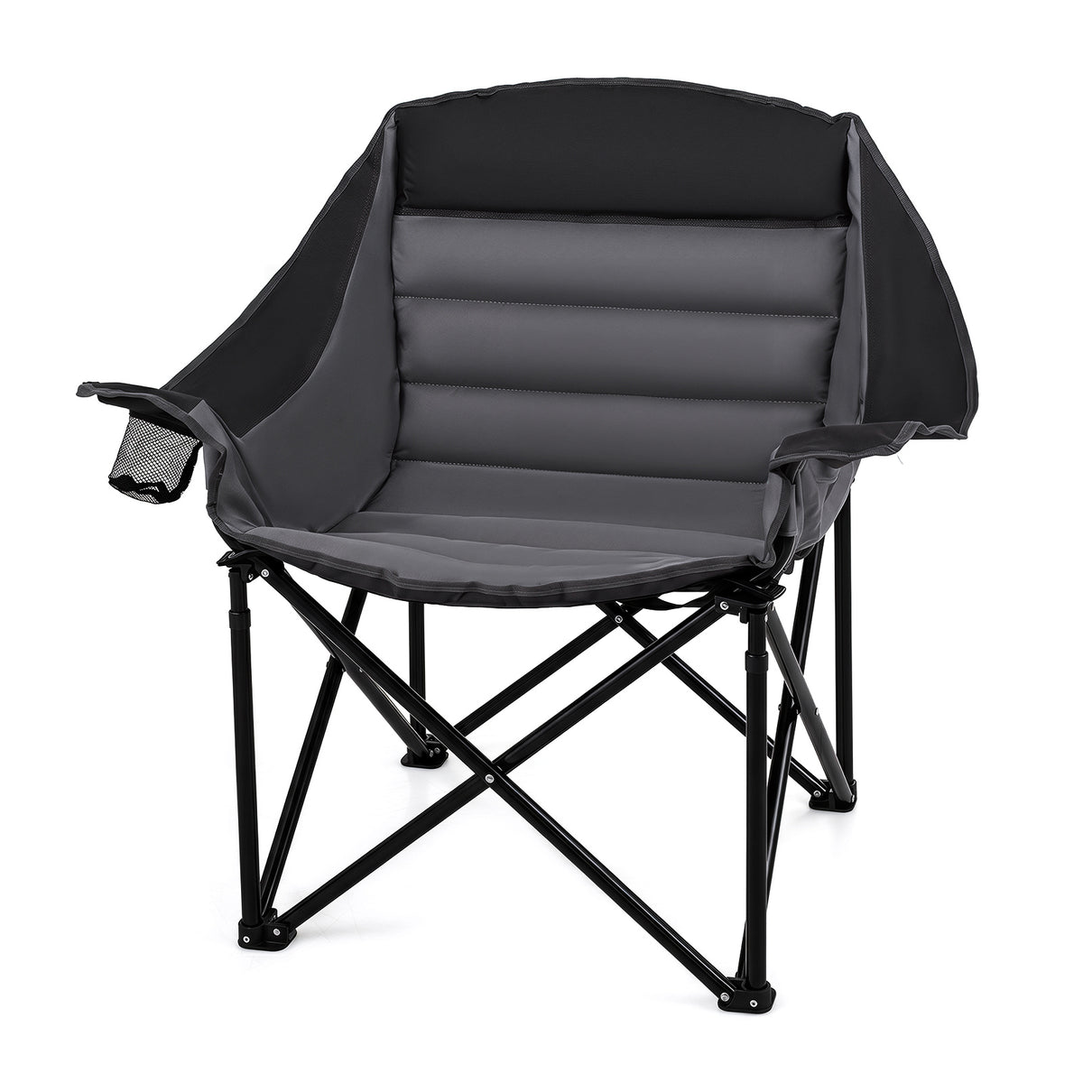 Heavy Duty Camping Chair with Padded Seat and Cup Holder-Black