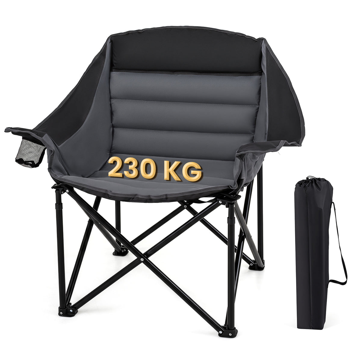 Heavy Duty Camping Chair with Padded Seat and Cup Holder-Black