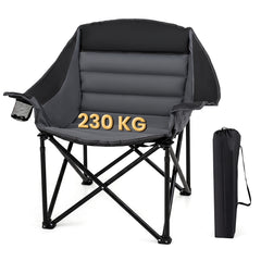Heavy Duty Camping Chair with Padded Seat and Cup Holder-Black