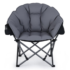 Heavy-Duty Folding Oxford Chair with Padded Seat and Cup Holder for Beach Fishing-Grey