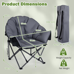 Heavy-Duty Folding Oxford Chair with Padded Seat and Cup Holder for Beach Fishing-Grey