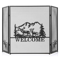 Heavy Duty Metal Firewood Holder and Spark Guard for Indoor Outdoor Fireplace