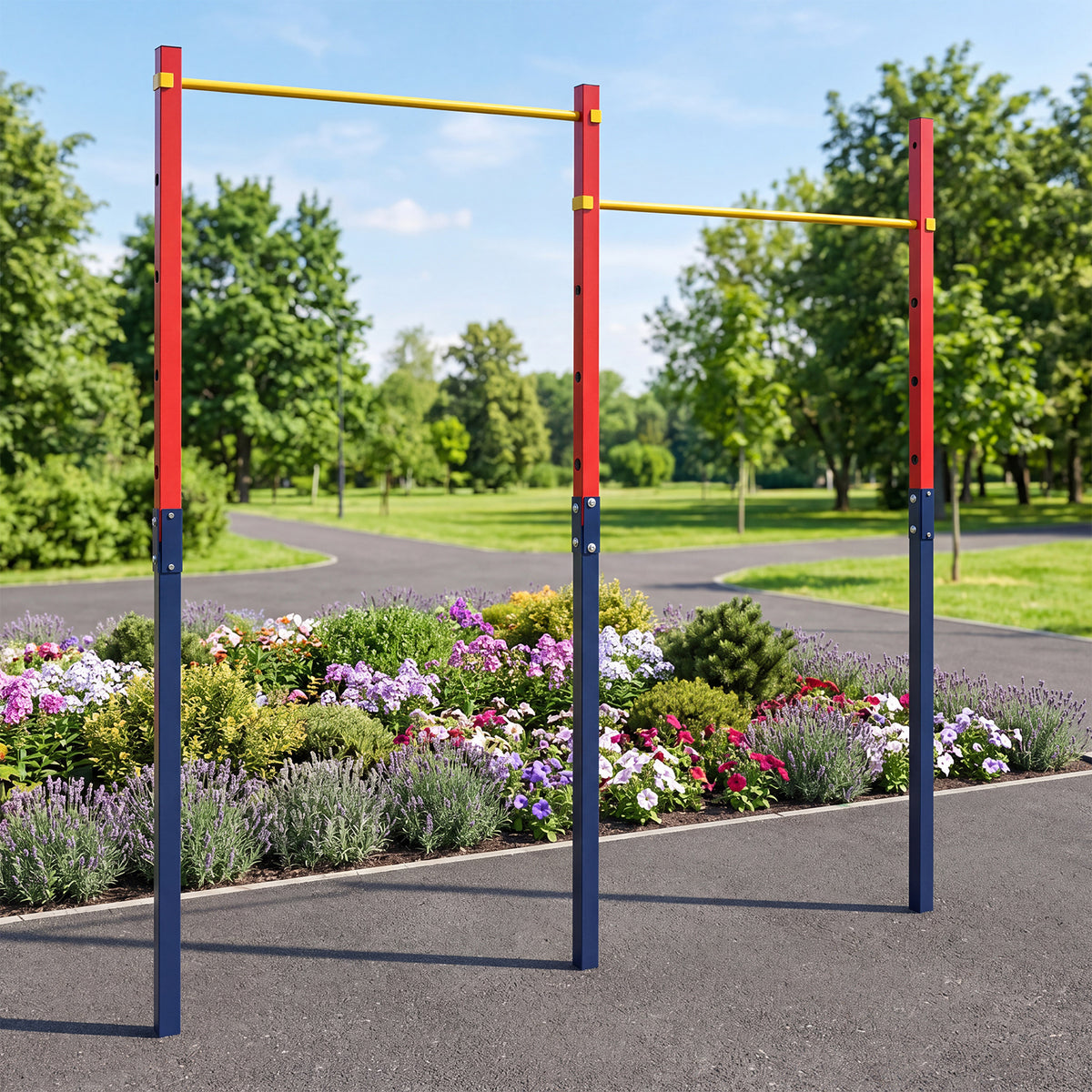 Heavy Duty Metal Pull Up Bar Station with 5 Adjustable Heights-Red