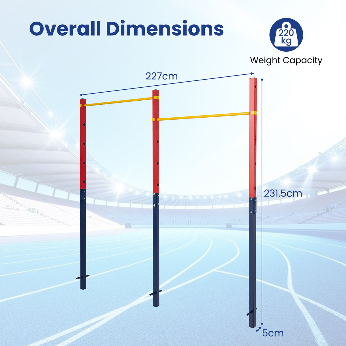 Heavy Duty Metal Pull Up Bar Station with 5 Adjustable Heights-Red