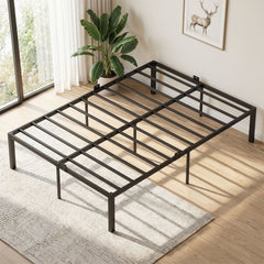 Heavy-Duty Platform Bed with Mattress Slide Stoppers and Under-bed Storage-Black