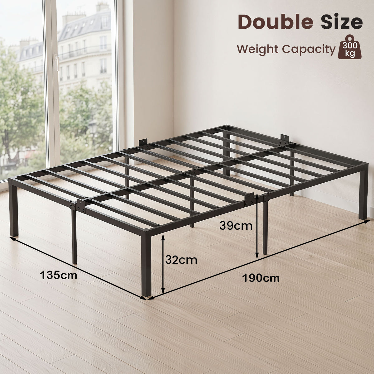 Heavy-Duty Platform Bed with Mattress Slide Stoppers and Under-bed Storage-Black